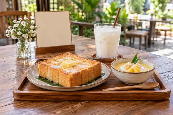 Indy Massage Chiang Mai: Chiang Mai cafes dessert stop with milk, toast and sweet custard