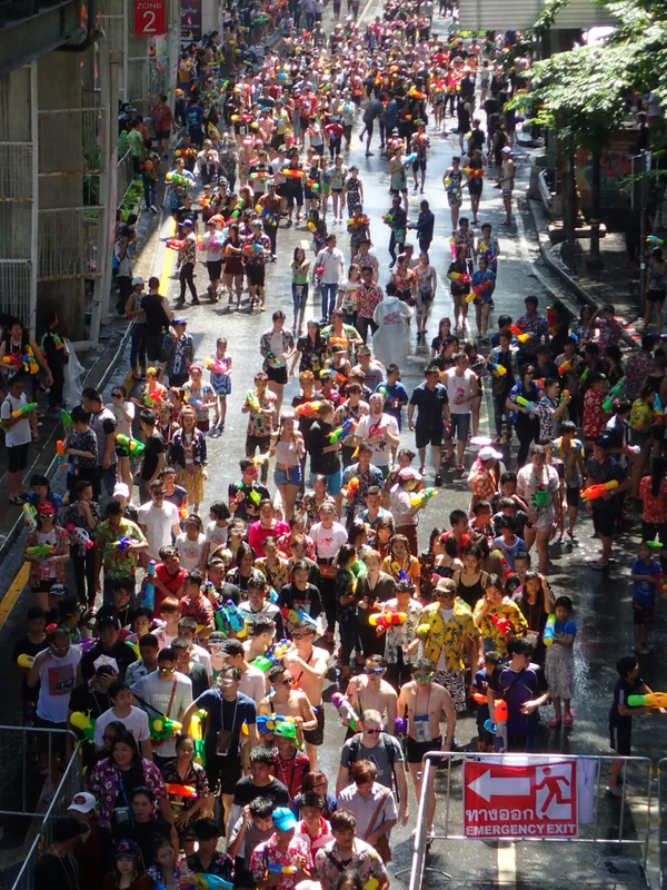Large crowd enjoying Songkran water festival in Bangkok