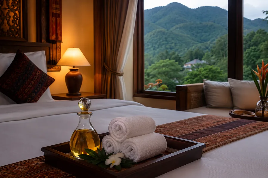 Oil massage setup with warm oil at a Chiang Mai accommodation by Indy Massage Bangkok