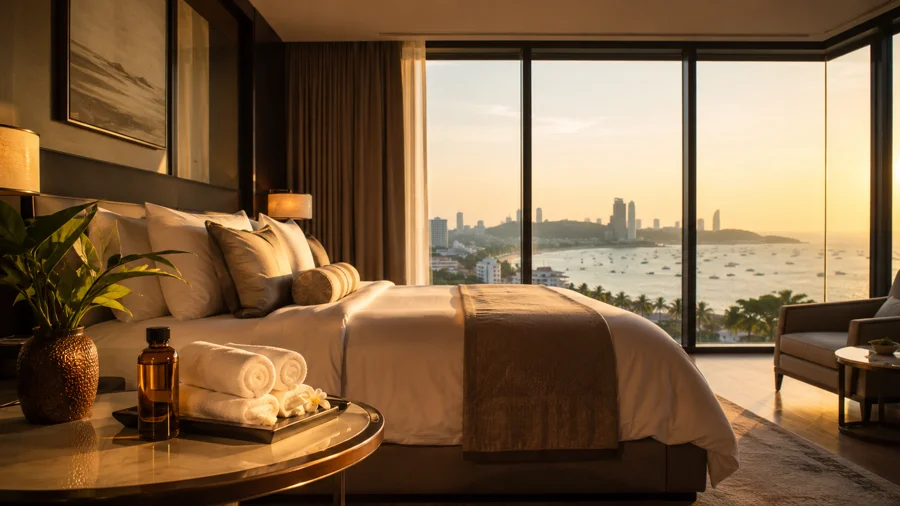 In room massage Pattaya set up in a hotel room by Indy Massage Bangkok