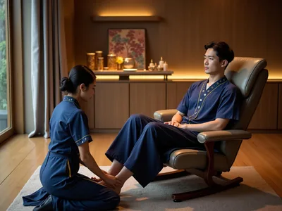 Professional foot reflexology setup for traveler recovery in Bangkok.